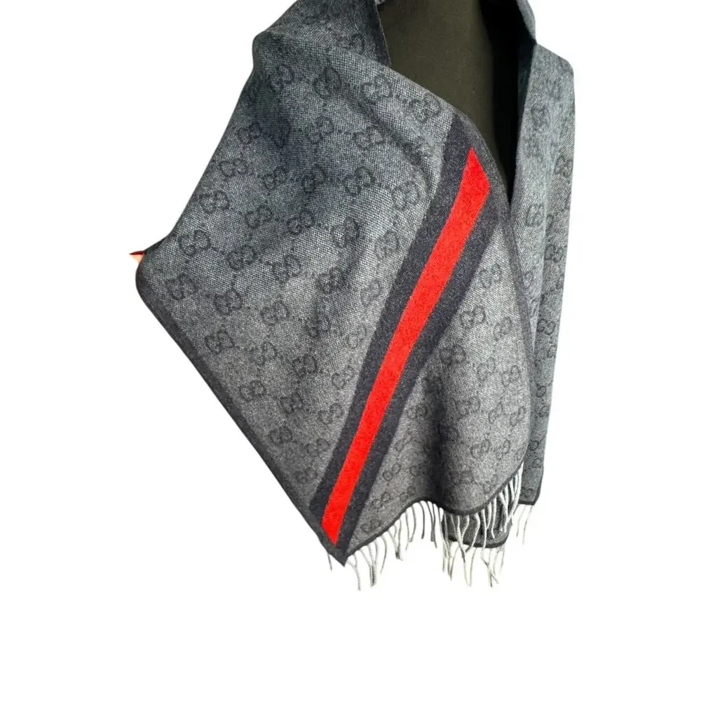 Gucci NWT Nikky Wool GG Monogram Web Stripe Scarf in Midnight Blue